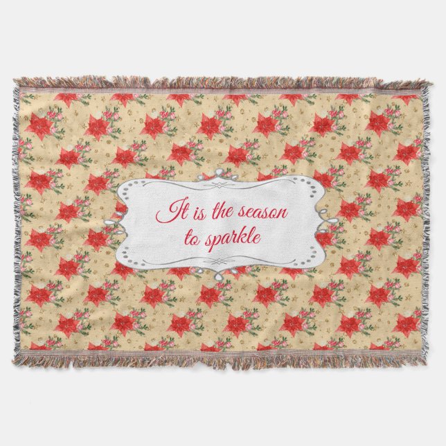 Customised Floral Christmas Pattern Throw Blanket (Front)