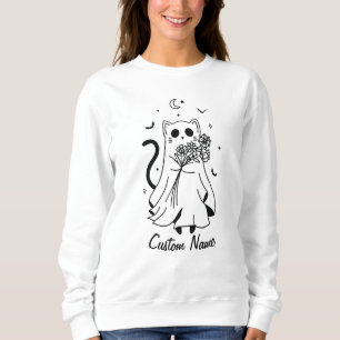 Customised Floral Ghost Cat Halloween Boo Sweatshirt