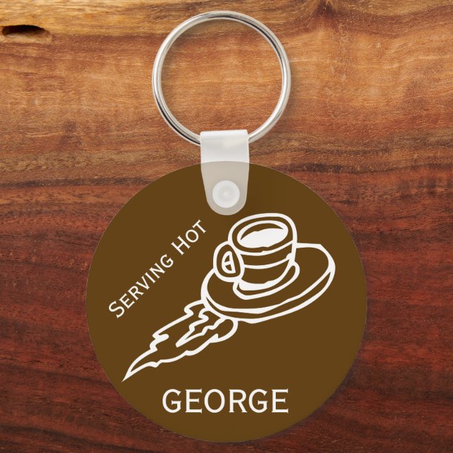 Customised Flying Coffee Saucer Brown Key Ring (Front)