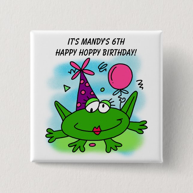 Customised Frog Hoppy Birthday Button (Front)