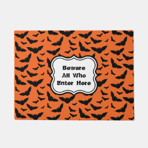 Customised Fun Orange and Black Flying Bats Doormat