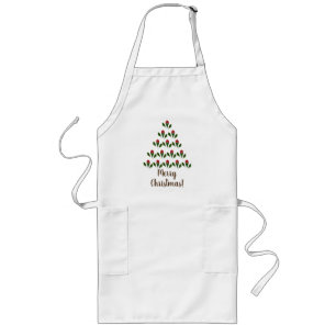 Customised Fun Red Roses, Holly Christmas Tree Long Apron