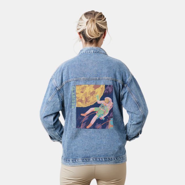 customised Funky Astronaut Denim Jacket  (Model)