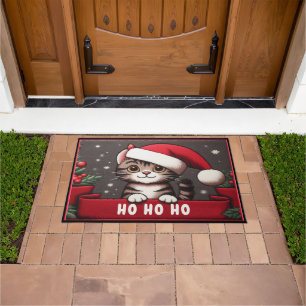 Customised Funny Christmas Mischievous Tabby Cat Doormat