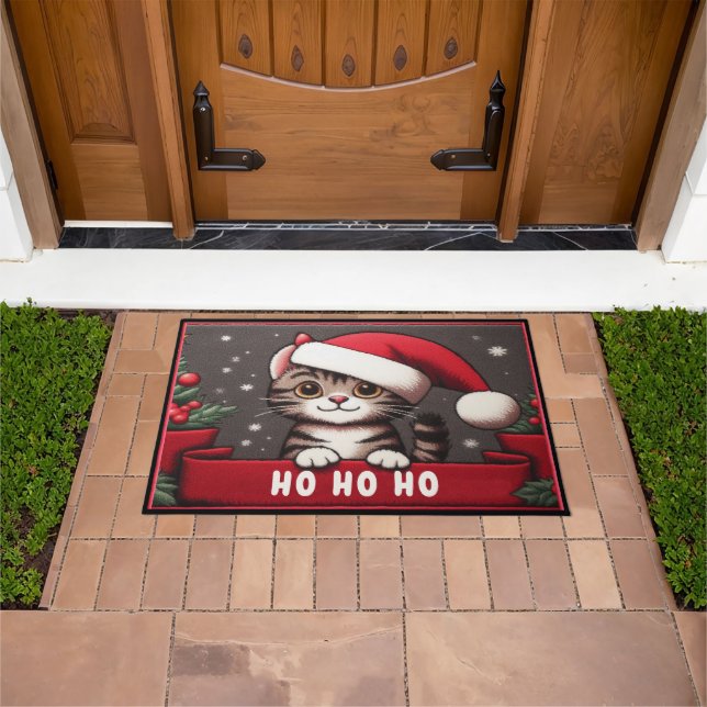 Customised Funny Christmas Mischievous Tabby Cat Doormat (Outdoor)