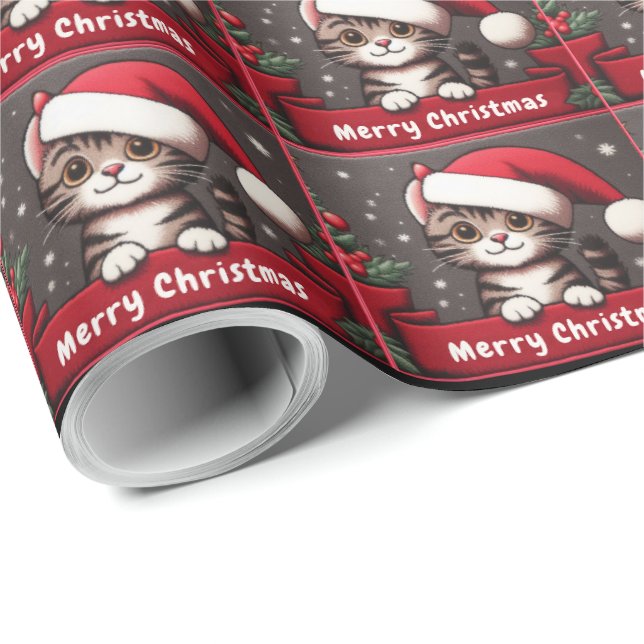 Customised Funny Christmas Mischievous Tabby Cat Wrapping Paper (Roll Corner)