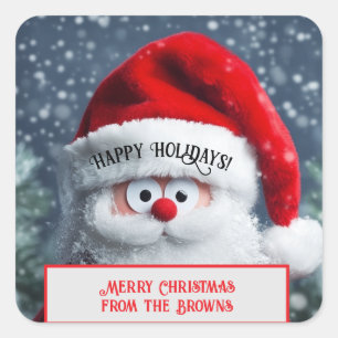 Customised Funny Santa Labels, Happy Holidays,  Square Sticker