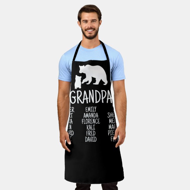 Customised Gift With Grandkid's Names Grandpa Bear Apron (Worn)