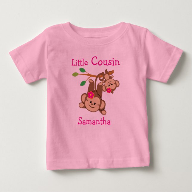 Customised Girl Monkeys Little Cousin Baby T-Shirt (Front)
