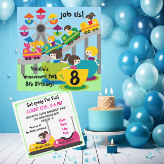 Customised Girls Amusement Park Birthday Invites