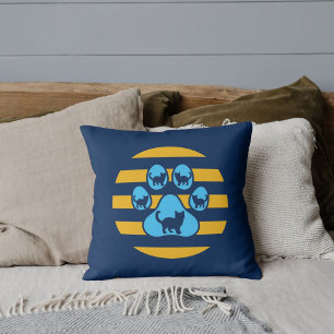 Customised Gold And Blue Cat Paw Vintage Sunset Cushion