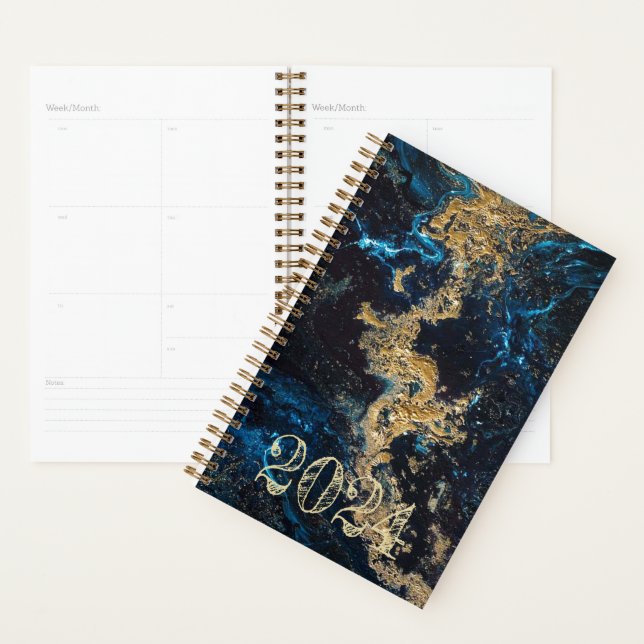 Customised Gold Blue MARBLE Agenda Daily Weekly (Display)