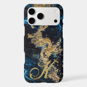 Customised Gold Blue MARBLE Phone Case Initial Pro