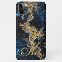 Customised Gold Blue MARBLE Phone Case Initial Pro
