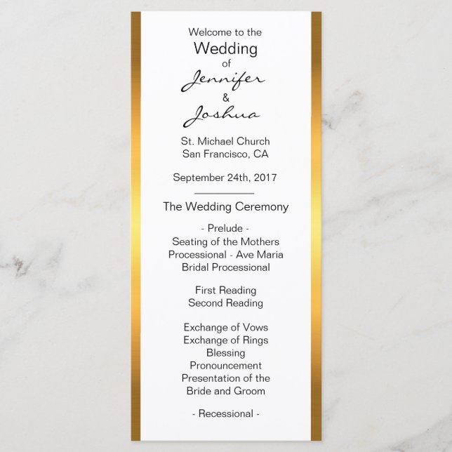 Customised Gold Foil White Design Wedding Programs Programme (Front)