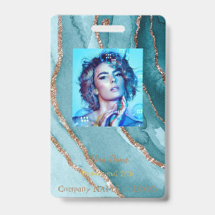 Customised Gold Teal Blue MARBLE Name Tag Badge ID Badge