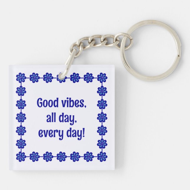 Customised Good Vibes, Blue Floral Evil Eye Amulet Key Ring (Back)