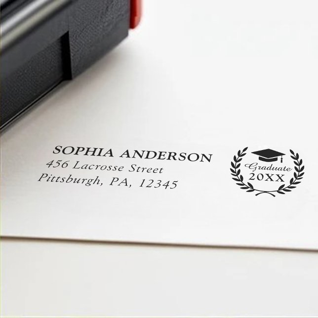 Customised Graduation Class Laurel Wreath Address Self-inking Stamp (Creator Uploaded)