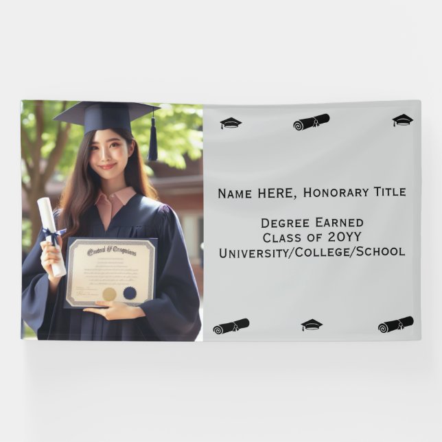 Customised Graduation Photo, Diploma, Cap Template Banner (Horizontal)