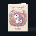 Customised Great Granddaughter Birthday Poem Card<br><div class="desc">Personalise your own greeting and even your poem for your great granddaughter. They are hard cards to find, but not here! Adorable unicorn with a floral wreath is perfect for your beloved little one. Personalise it using our Design Tool on the front, inside left, and inside right. Be sure to...</div>