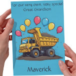 Customised Great Grandson Birthday Poem Card<br><div class="desc">Personalise your own greeting and even your poem for your great grandson. They are hard cards to find, but not here! Adorable dump truck with balloons is perfect for your beloved little one. Personalise it using our Design Tool on the front, inside left, and inside right. Be sure to change...</div>
