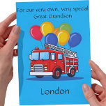Customised Great Grandson Birthday Poem Card<br><div class="desc">Personalise your own greeting and even your poem for your great grandson. They are hard cards to find, but not here! Adorable fire truck with balloons is perfect for your beloved little one. Personalise it using our Design Tool on the front, inside left, and inside right. Be sure to carefully...</div>