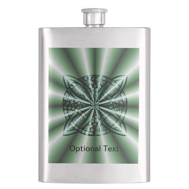 Customised Green Metallic Celtic Knot Hip Flask (Front)