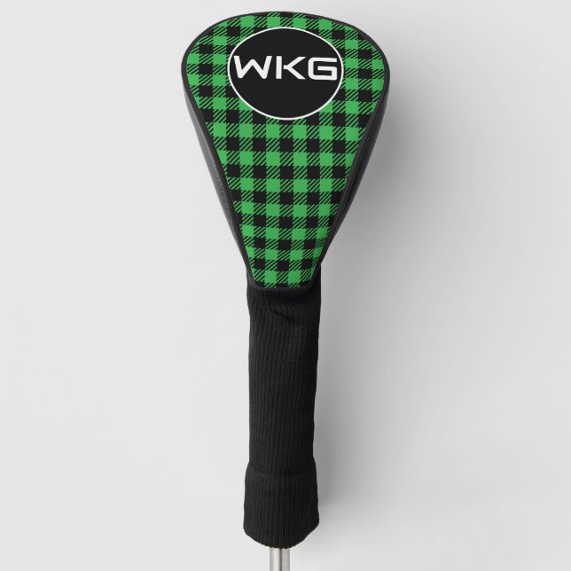 Customised Green Plaid Golf Club Head Cover (Front)