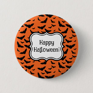 Customised Halloween Party Orange Black Bats 6 Cm Round Badge