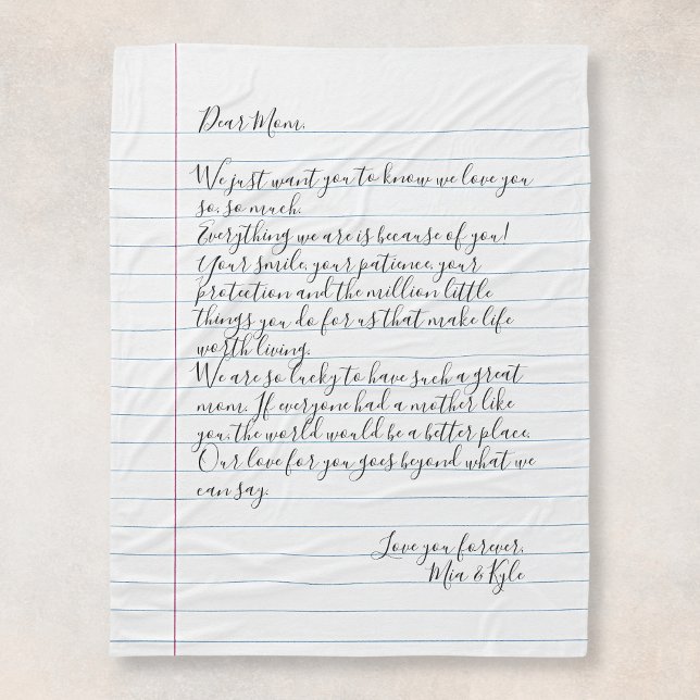 Customised Handwritten Letter Love Message Mother Fleece Blanket (Creator Uploaded)