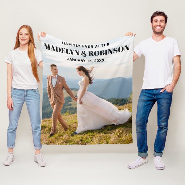 Customised Happily Ever After Photo Wedding Funny Fleece Blanket (In Situ)