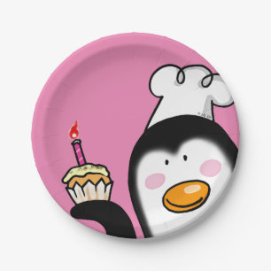 Customised happy birthday cupcake penguin paper plate