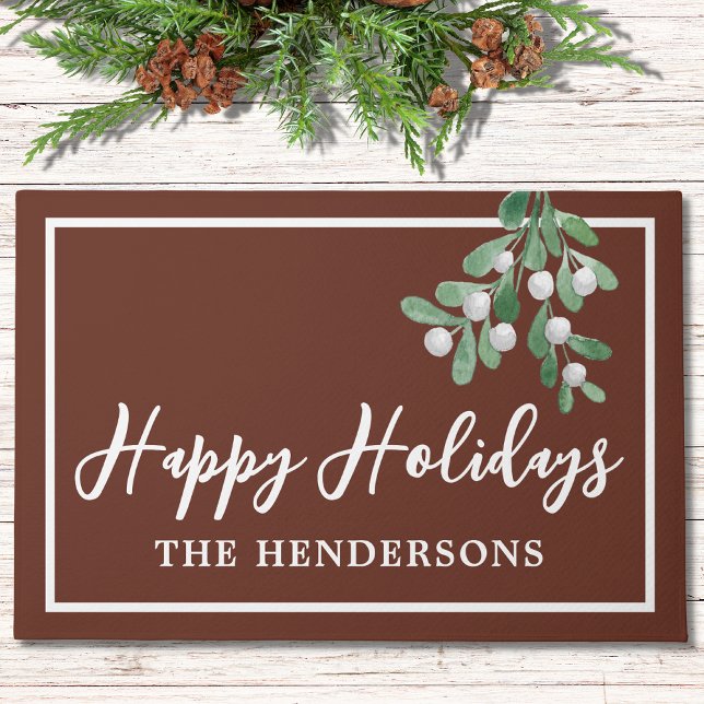 Customised Happy Holidays Christmas Brown Doormat (Creator Uploaded)