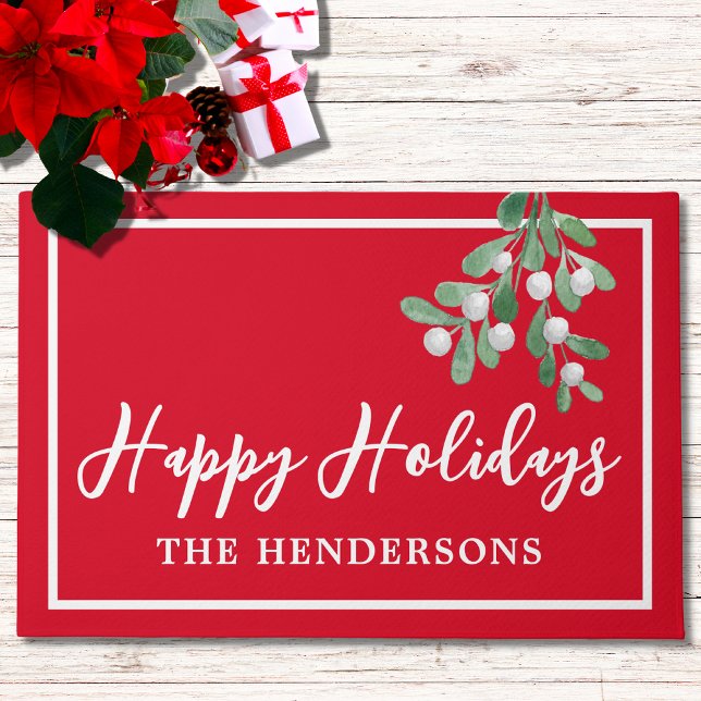 Customised Happy Holidays Red Christmas Doormat (Creator Uploaded)