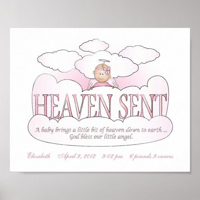 Customised Heaven Sent Angel Girls Room Wall Art (Front)