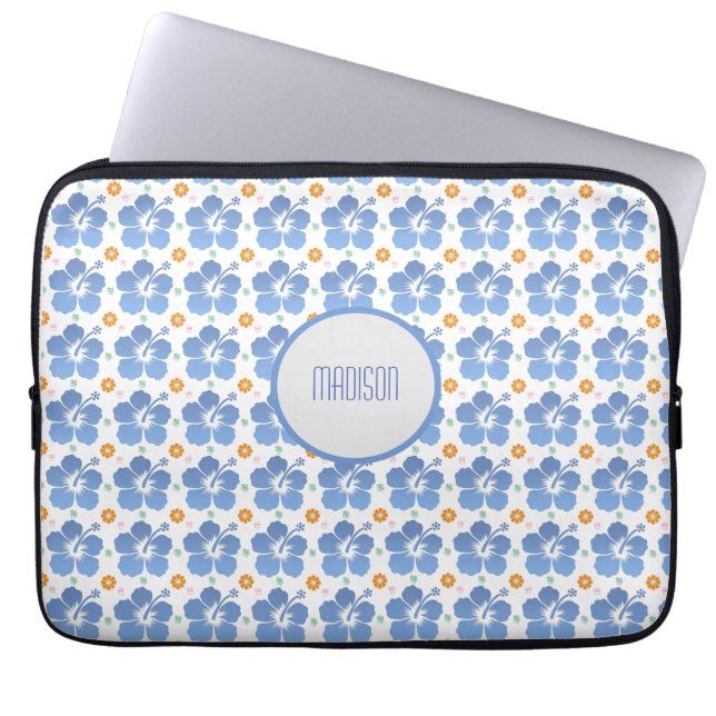 Customised Hibiscus Blue laptop sleeve (Front)
