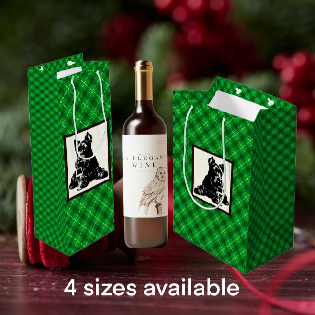 Customised Holiday Scottish Terrier Plaid Medium Gift Bag (Good Scottie!)