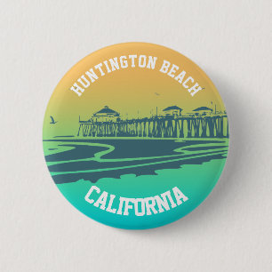 Customised Huntington Beach Pier Illustration 6 Cm Round Badge