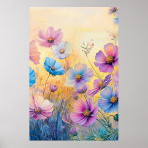 Customised Illustrations of Pink Purple Flowers Poster