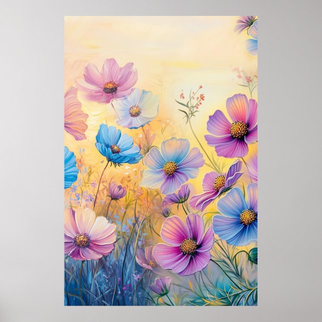 Customised Illustrations of Pink  Purple Flowers Poster (Front)