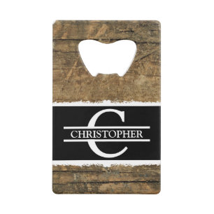 Customised initial name rustic faux wood black
