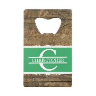 Customised initial name rustic faux wood green
