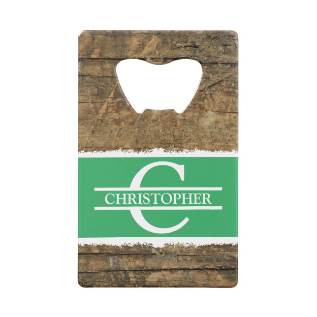Customised initial name rustic faux wood green (Front)