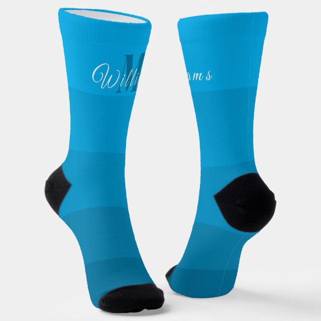 Customised Initials & Monogram For Blue ColorBlock Socks (Angled)