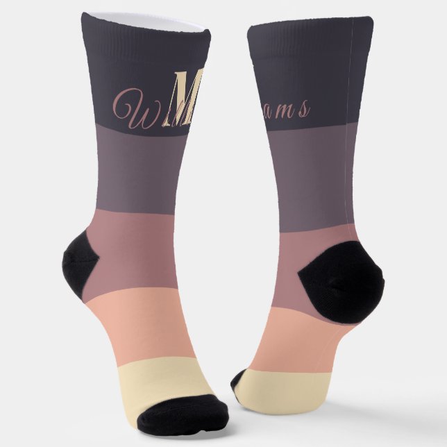 Customised Initials Monogram For Purple ColorBlock Socks (Angled)
