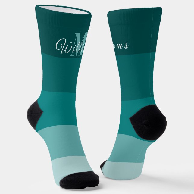 Customised Initials & Monogram For Teal ColorBlock Socks (Angled)