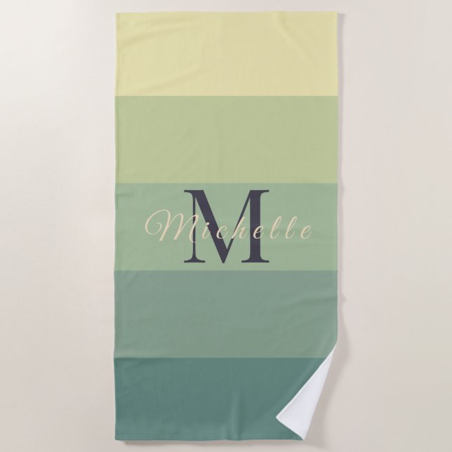 Customised Initials Monogram Green Colour Block Fo Beach Towel (Front)