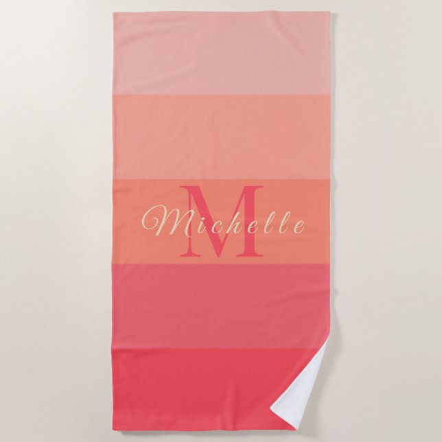 Customised Initials Monogram Peach Colour Block Fo Beach Towel (Front)
