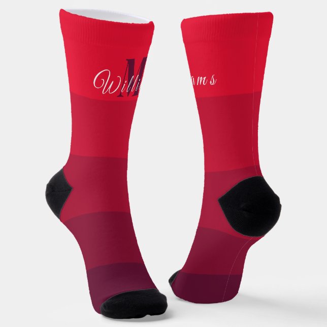 Customised Initials Monogram Rose Red ColorBlock Socks (Angled)