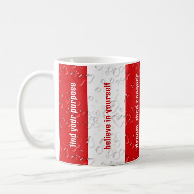 Customised Inspirational Quotes Red, White Stripes Coffee Mug (Left)